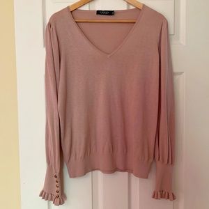 NWHT 🌸 Lauren Ralph Lauren Ruffled Cuffs Sweater Colton/Modal Dusty Ro…